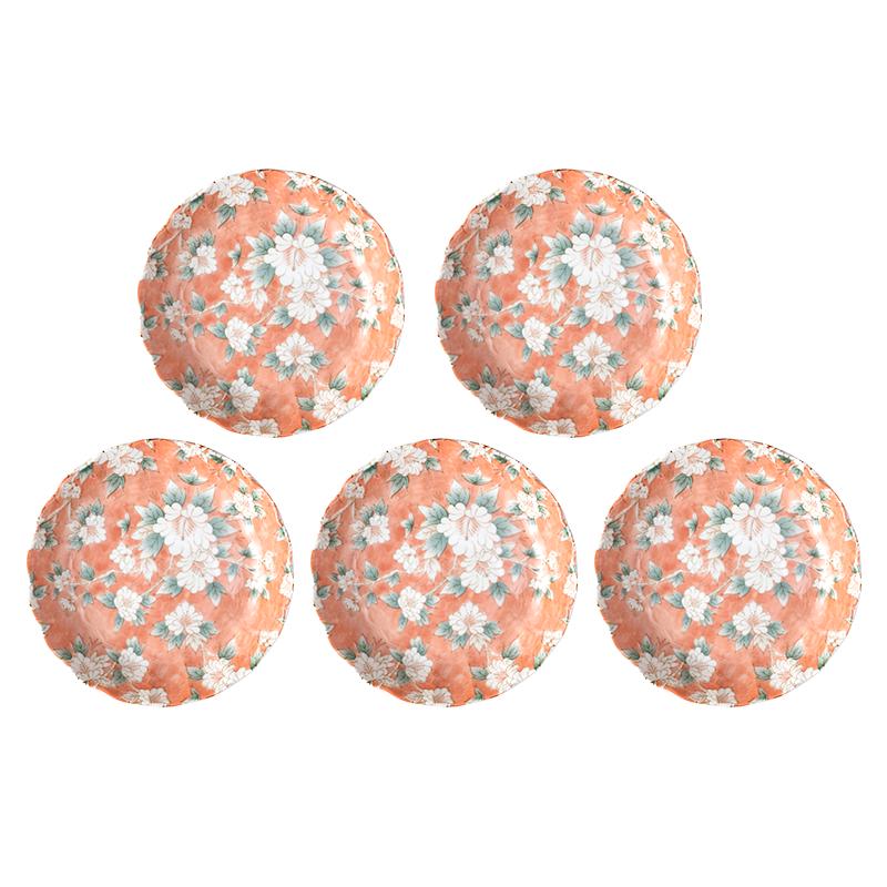 Mino Ware Hibiscus Ceramic Deep Plate Set