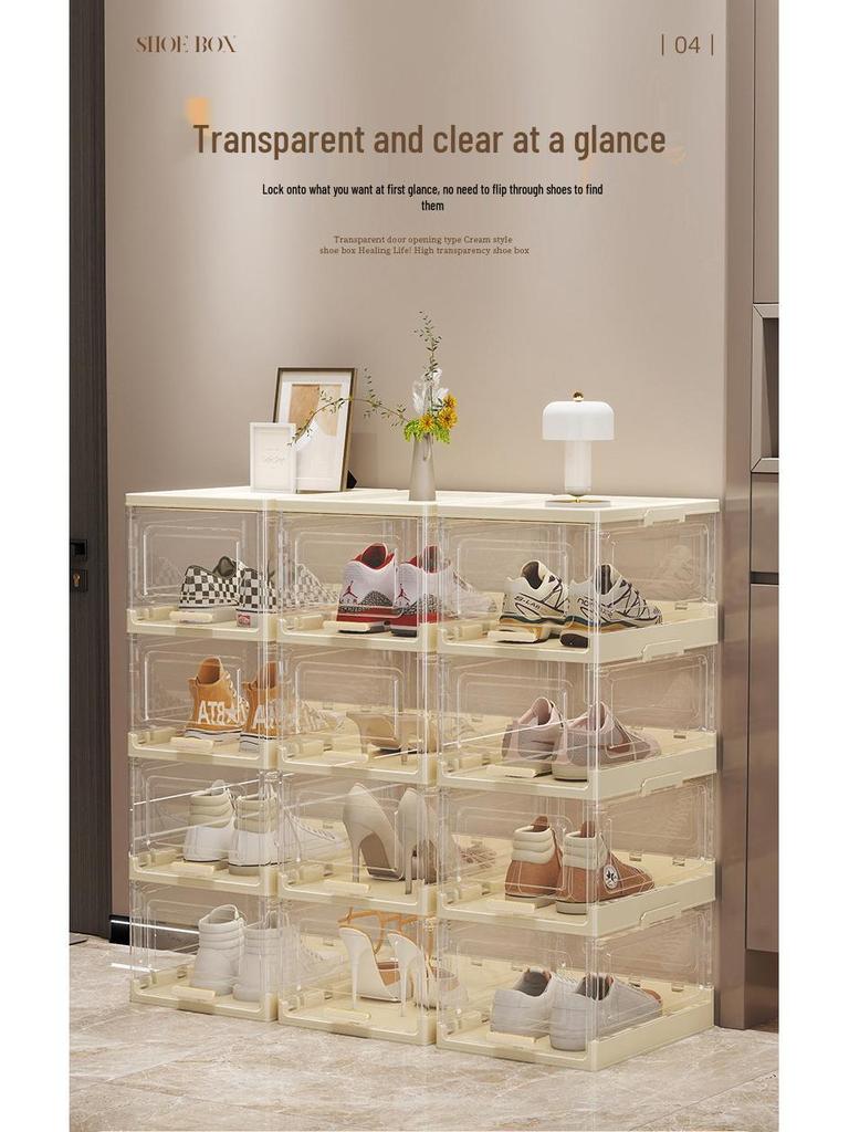 Clear Foldable Luxury Shoe Cabinet with Flip-Top Dustproof Design for Sneaker Storage