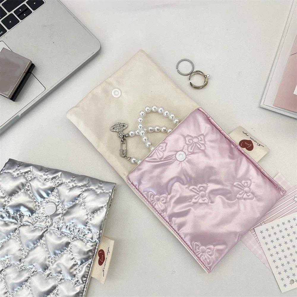 Large Capacity Sanitary Napkins Storage Bag Embossed Bow Makeup Bag Multi-Purpose Use