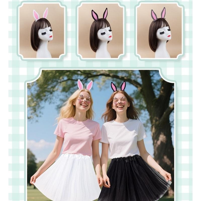 Hasenohren Haarspange und Tüllrock Gesichtsaufkleber Rollenspiel Outfit für Geburtstags-Mottopartys Bekleidungs-Event