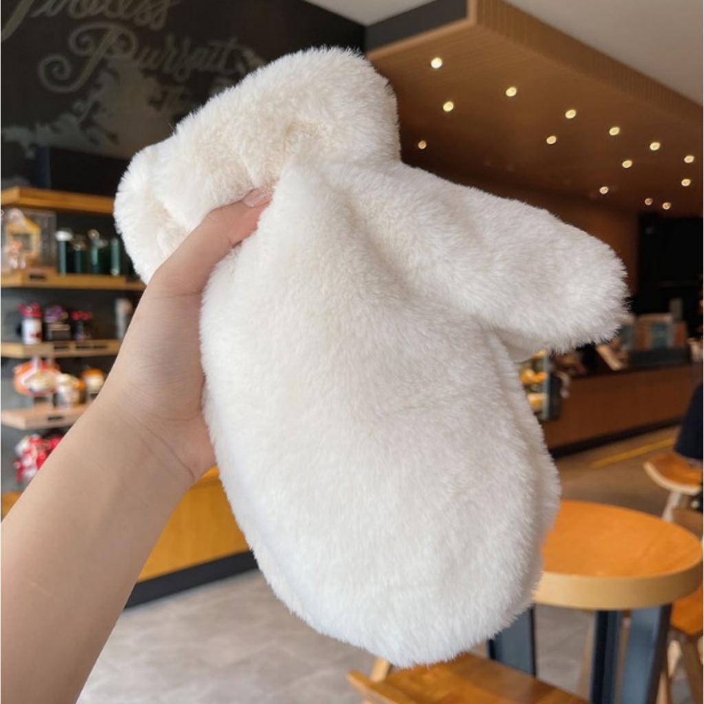 College Style Cartoon Gloves with Thick Windproof and Warm Fur for Autumn and Winter, Casual Plush Cute Teddy Bear with Fingers Hanging Around Neck