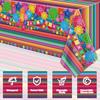 4 Pcs Mexican Fiesta Tablecloth Cinco De Mayo Plastic Table Cover Mexico Colorful Striped Paper Flower Table Cloth Mexican Holiday Theme Rectangle