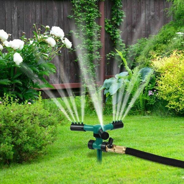 Automatischer 360-Grad-Rotationsrasensprenger ABS Dreiarm-Sprühkopf Garten Gras Blume Bewässerungssystem