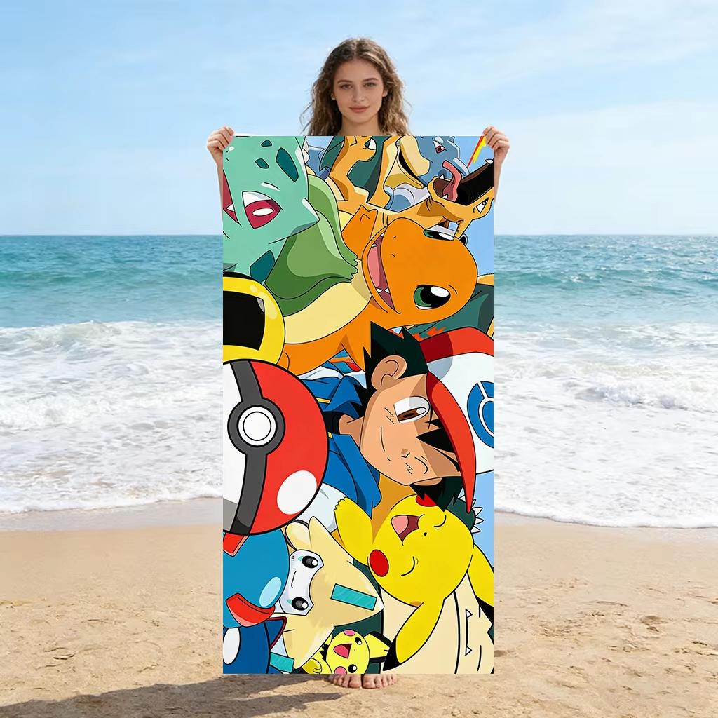1pc Pokemon Beach Towel, Quick-Drying, Super Absorbent, Multi-scene Use for Yoga, Pool, Gym, Home, Travel, Nice Gift