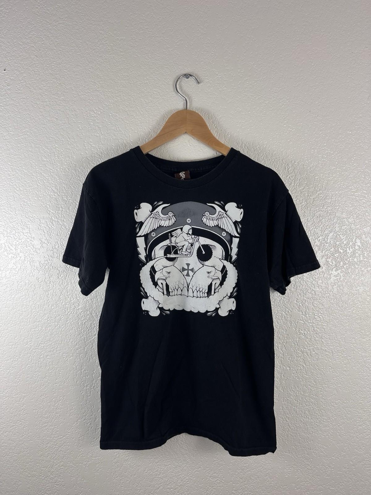 Vintage graphic t-shirt featuring a bold biker skull illustration S