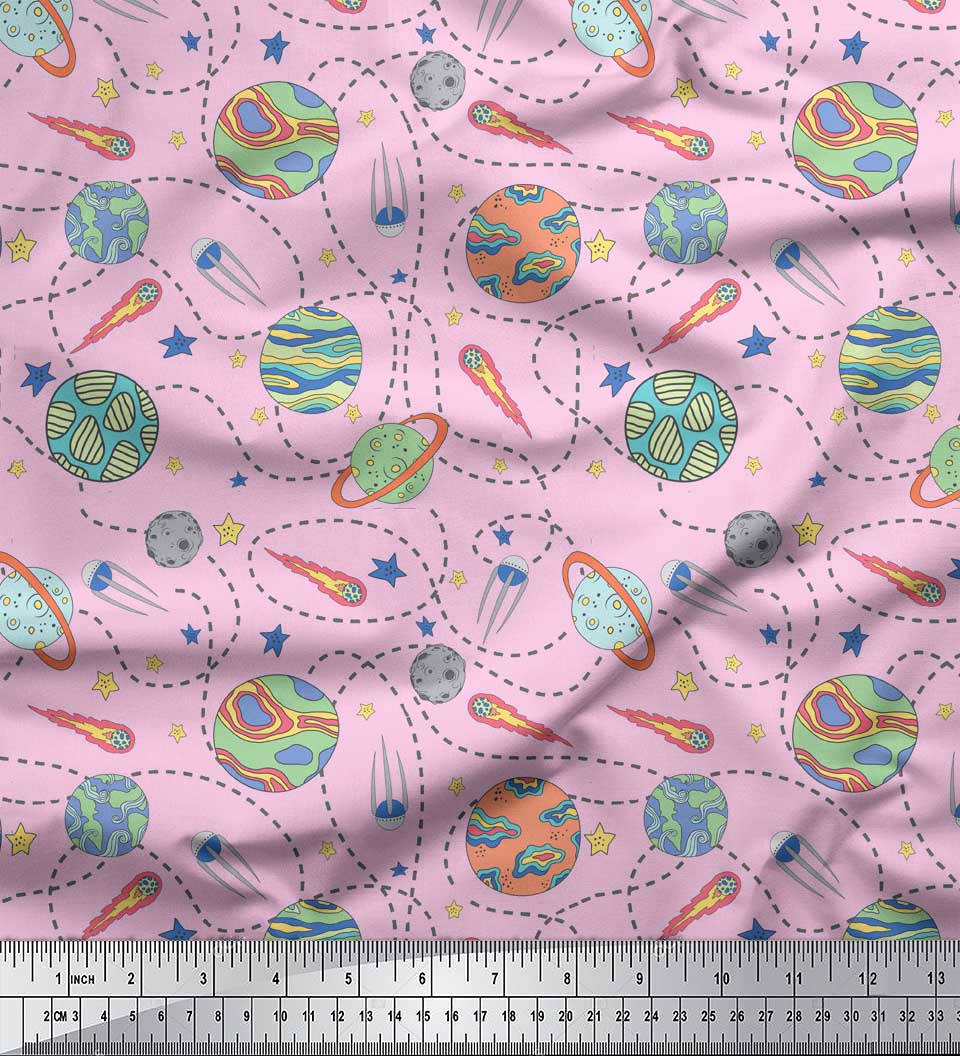 

Soimoi Блакитна японська креп-атласна тканина Planet & Stars Galaxy Decor Fabric Printed meter 42 Inch 42 Inch Wide - Poly Crepe рожевий