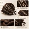 Drawstring Roll Brim Knit Beanie Fair Isle Pattern Beanie Retro Slouchy Hat  Autumn Winter