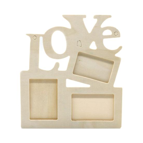 

3 Compartments Love Letters Photo Frame Burr Free Decorative DIY Art Craft Wooden Picture Frame for Children