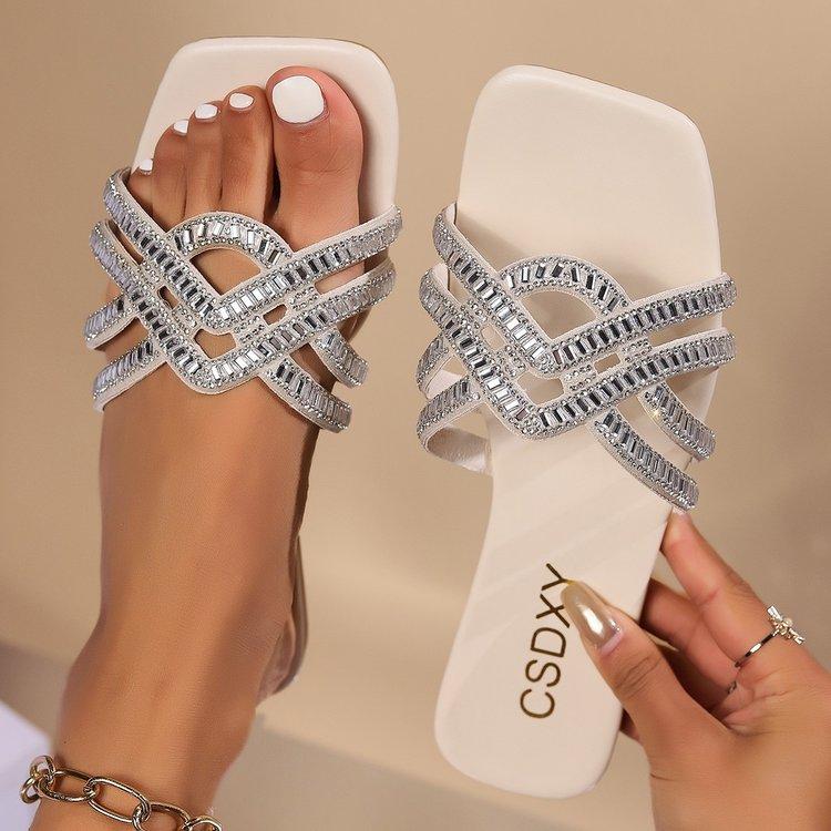 Fashion Fashion 2024 Summer Outdoor Beach Sandals Square Head Golden Luxury High Quality Women Slippers  zapatos de mujer  sandalen