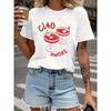 T-shirt con Stampa Lettere CIAO AMORE, Manica Corta Girocollo Top Casual per Estate e Primavera, Abbigliamento Donna