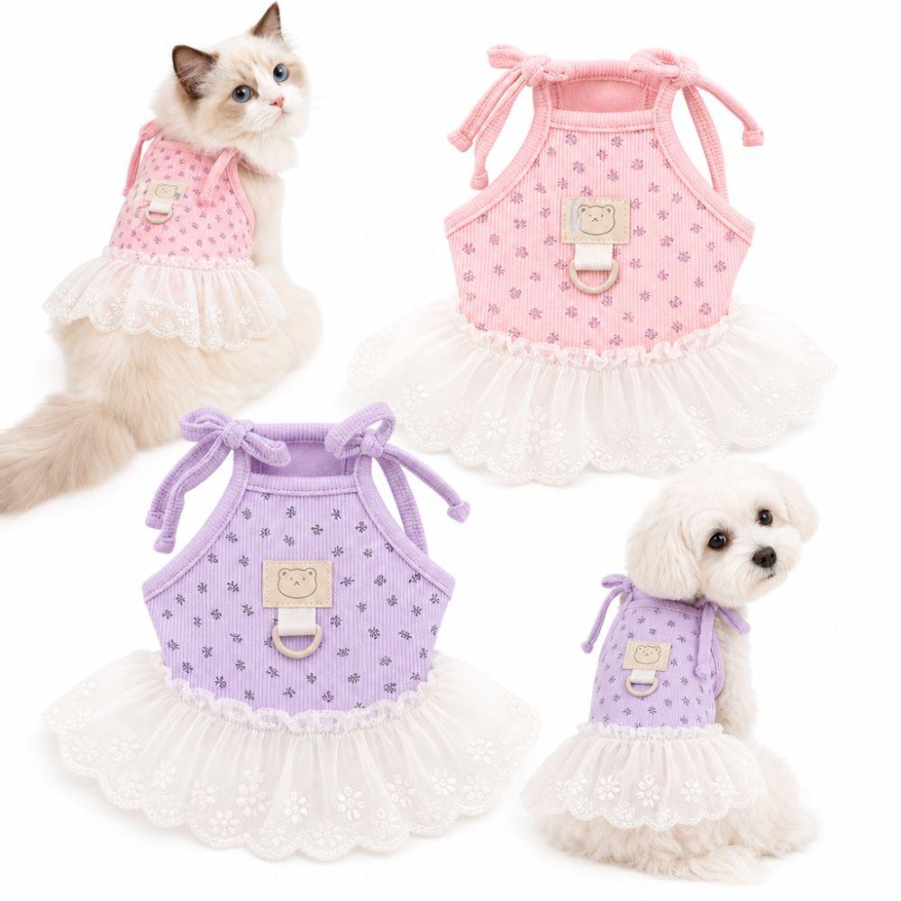 Thin Breathable Pet Cat Dog Dress Floral Pattern Pet Clothing Pet Princess Skirt For Small Dogs