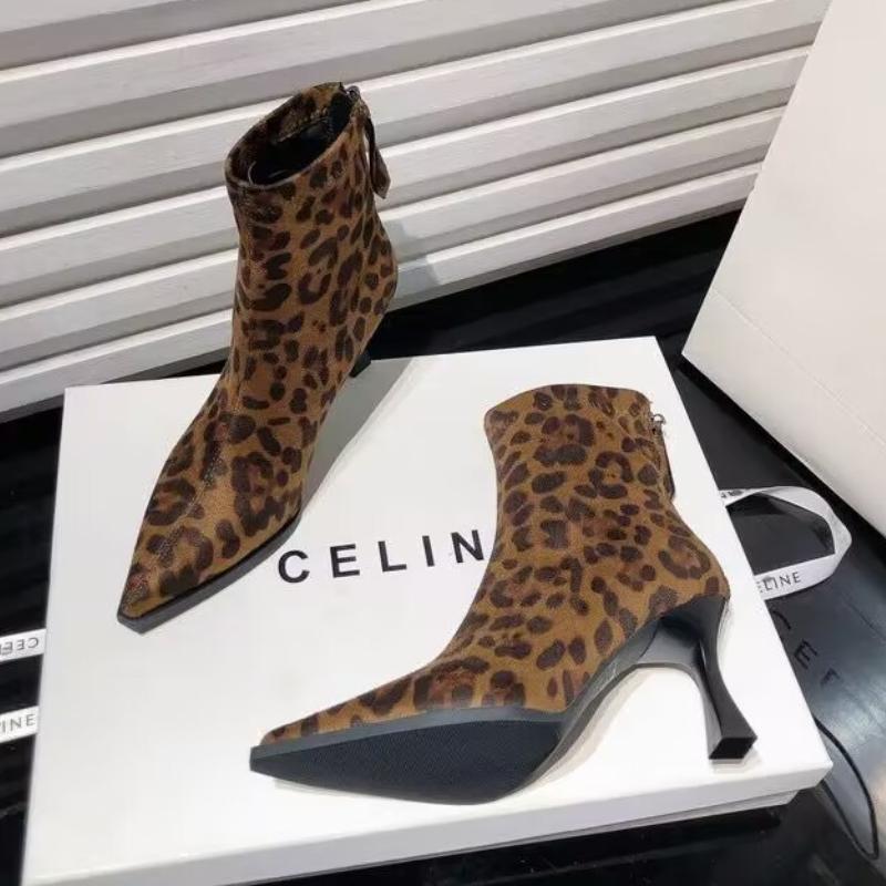 Fashion High Heels Ankle Boots Women Leopard Pointed Toe Shoes Winter New 2024 Trend Chelsea Snow Botas Pumps Fashion Sexy Zapatos Mujer