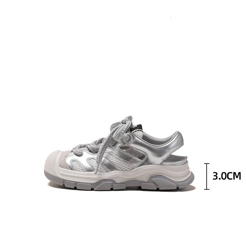 

Niche hollow mesh breathable dad shoes women s 2025 summer new fashion thick sole heightening casual sports sandals 35