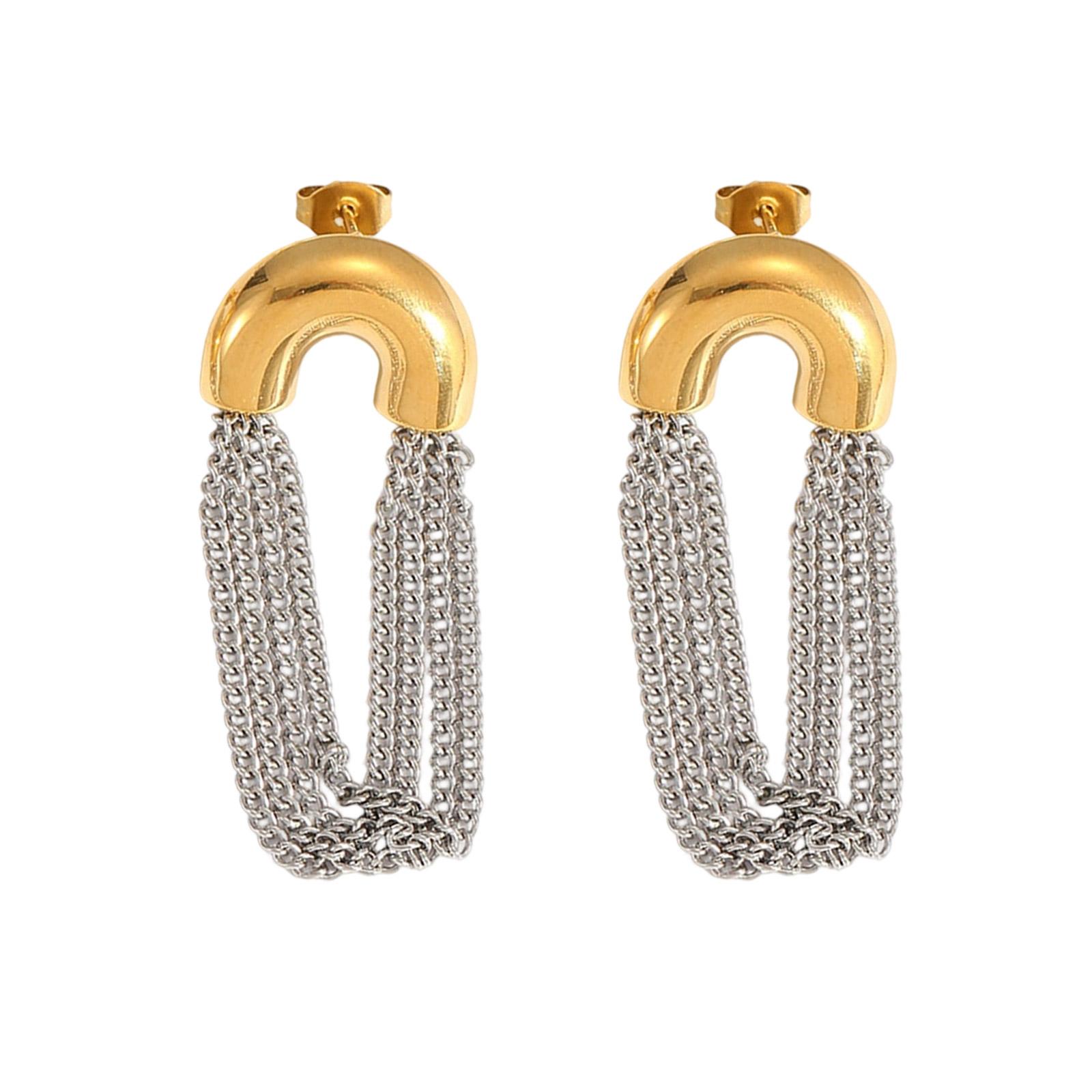 

Elegant Layered Chain Tassel Drop Earrings Stainless Steel Lightweight Durable Design For Women Party Daily Wear разноцветный