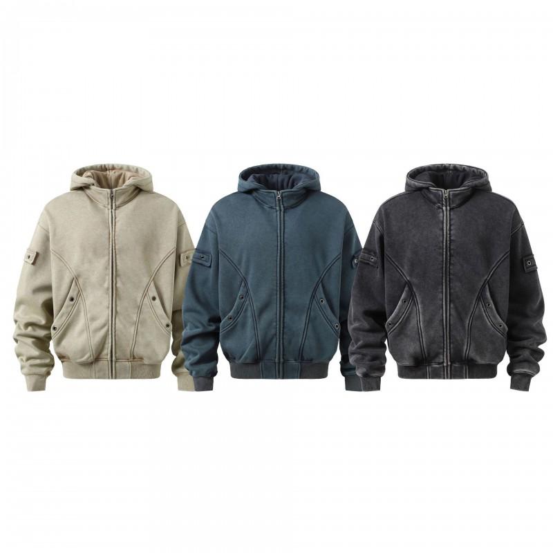 Mens Oversized Hooded Zip-Up Sweatshirt With Graffiti Print Patch Detail Fleece-Lined Streetwear Fall