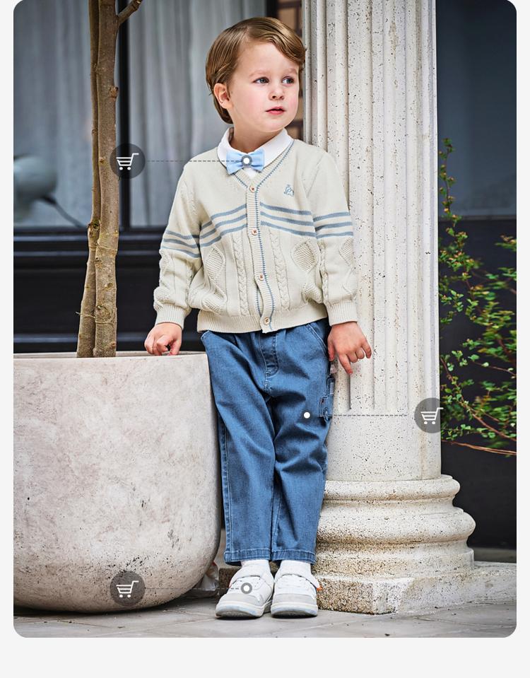 David Bella Boys' Sweater Autumn Dress Children's Stylish Knitted Sweater Baby Pure Cotton Coat Cardigan