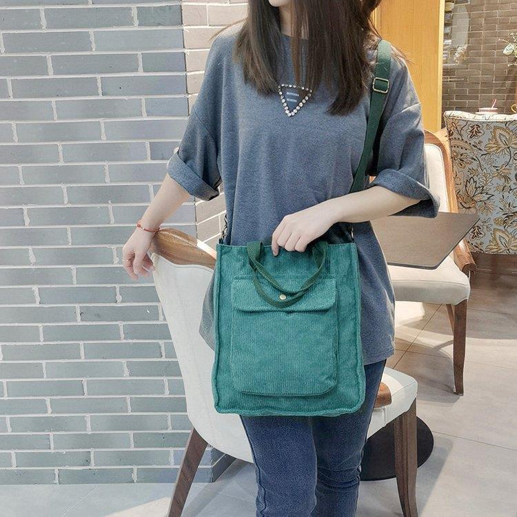 Women's Retro Corduroy Tote - Large Capacity Striped Shoulder or Crossbody Bag