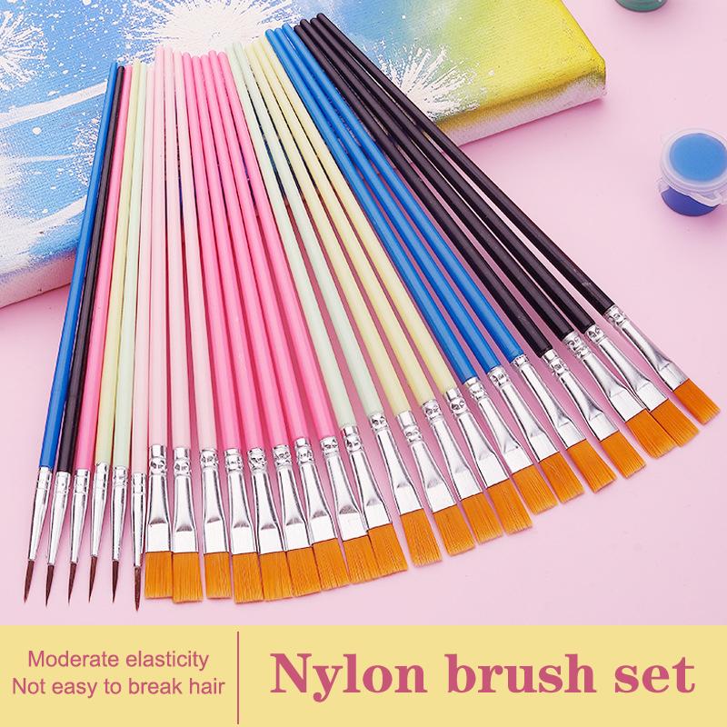 12 Pcs Painting Brushes Set Art Round Flat Hair Nylon Hair Paint Brush Pen For Oil Acrylic Watercolor School Art Supplies