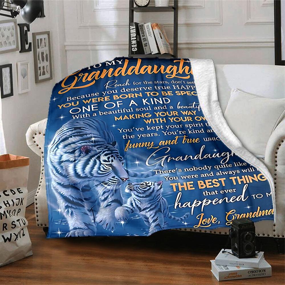 1pc Letter To Granddaughter Pattern Soft & Warm Polyester Knit Blanket, Digital Printed, All-Season Throw for Napping, Traveling, Sofa Yy250906024
