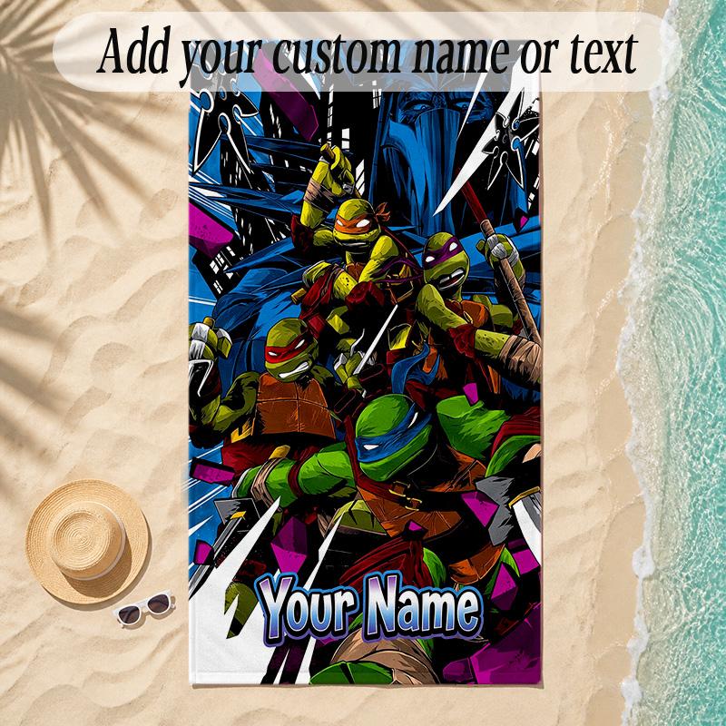 Beach TowelTeenage Mutant Ninja Turtles Custom Name Text Personalized Soft Towel for Beach Pool Indoor Home Decor Gift