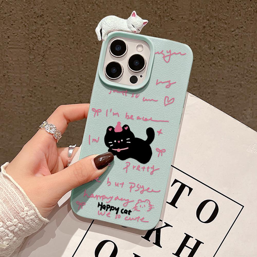 3D Telefoonhoesje voor iPhone 11 13 17 Pro Max 17 Air Case iPhone 13 15 16 Pro Max 12 14 Pro Max 14 15 Plus Schattige 3D Kitten Cartoon Leer