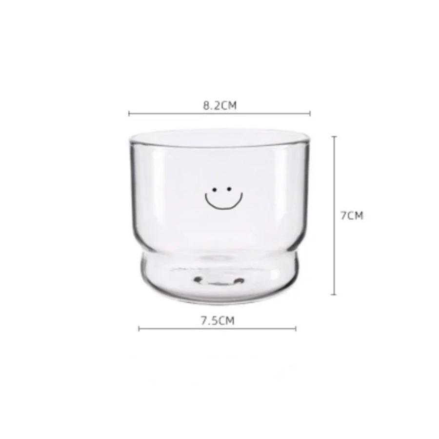 

300ml Glass Cup Love Smile Water Bottle Coffee Shop Dessert Milk Coffee Cup Large Capacity Transparent Heat Resistant Tea Cup 301-400ml