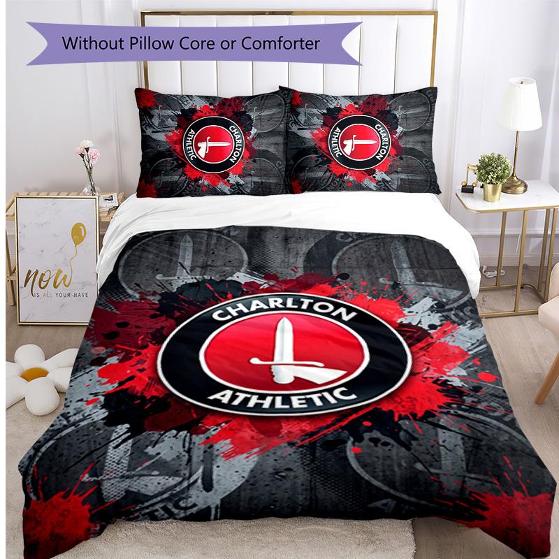 Charlton Athletic FC Ensemble de literie imprimé 3 pièces Housse de couette respirante avec taies d'oreiller Linge de lit décoratif pour chambre à coucher Maison