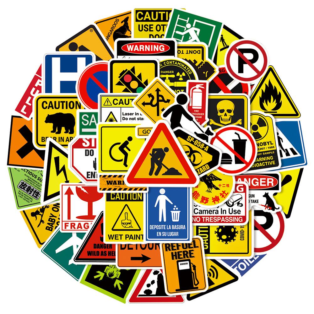 10/30/50pcs Cartoon Danger Warning Sign Stickers Waterproof DIY Notebook Laptop Car Suitcase Cool Decoration Sticker Fun for Toy