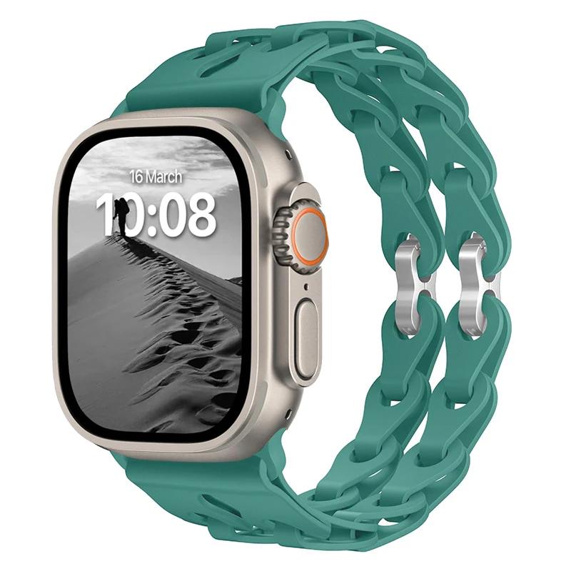 Pulseira de Silicone de Elo Duplo para Apple Watch Band Ultra 2 49mm 44mm 40mm 45mm 41mm 42mm Bracelete para Series 9 8 7 6 5 4 SE 3