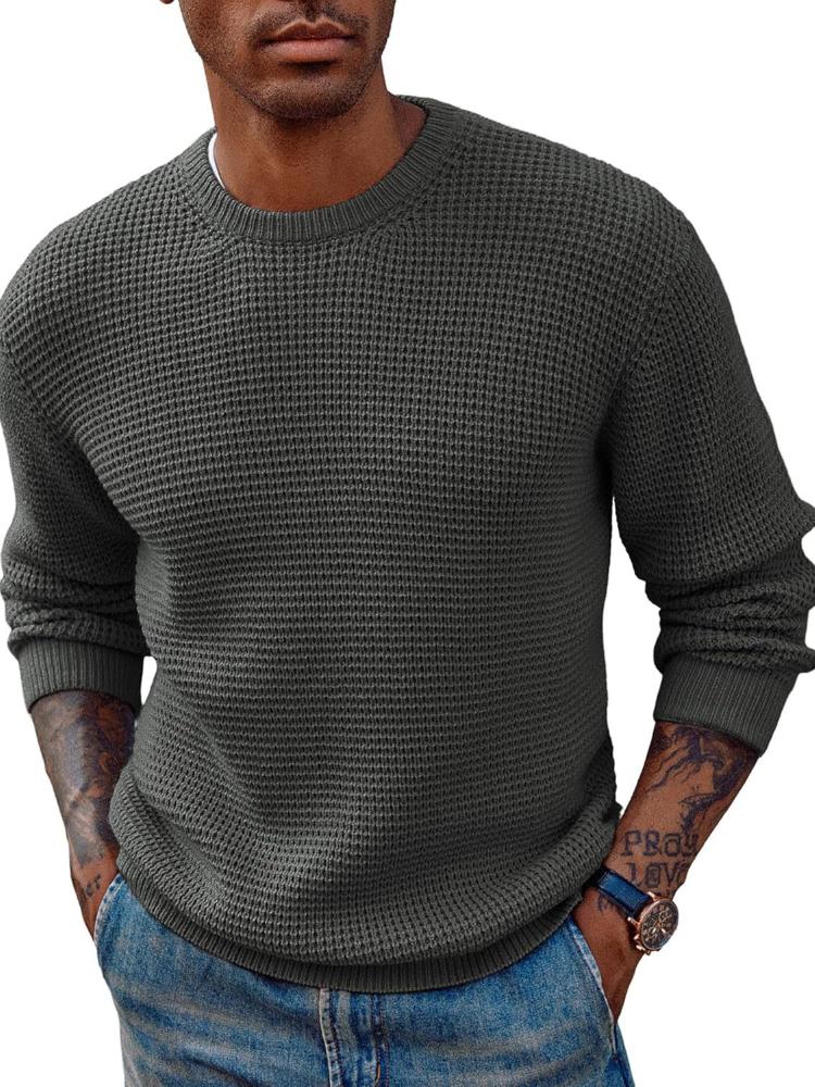 

Мужской свитер крупной вязки с круглым вырезом, пуловер с текстурным вафельным узором, повседневный теплый зимний топ XXL