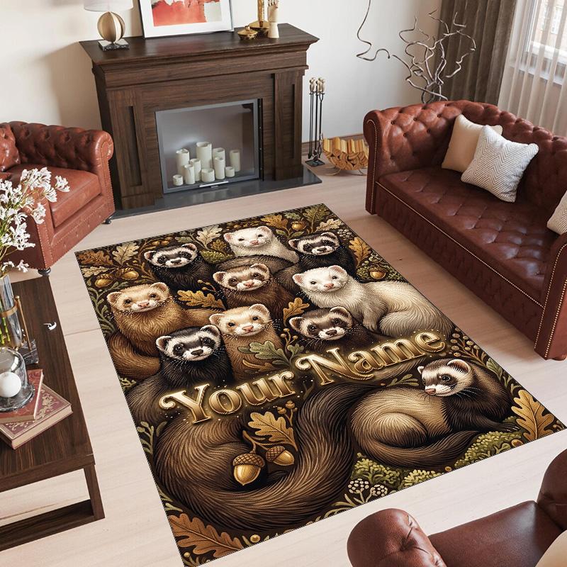 Forest Nature Theme Crystal Velvet Rug Personalized Custom Name Text Soft Floor Mat Home Decor