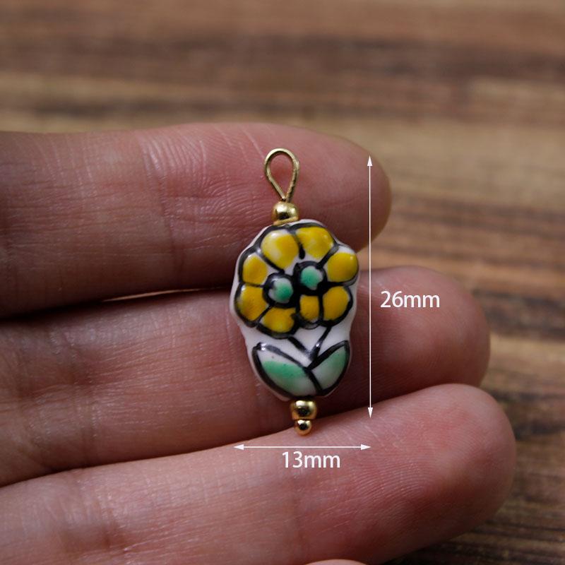 2Pcs Painted Handmade Ceramic Pendants Stainless Steel Eye Pin Tulip/Animal Charms for DIY Necklace Earrings Jewelry Accessories