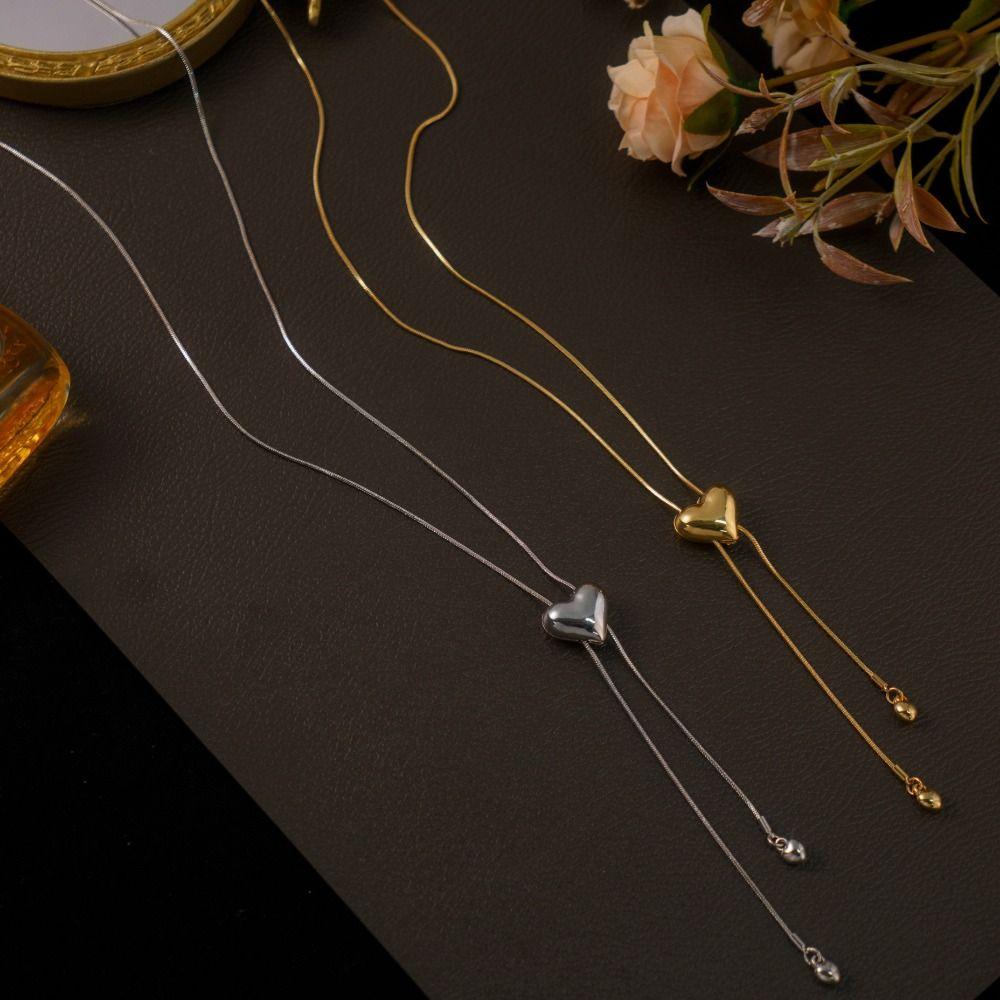 Gold Color Heart Chain Necklace Alloy Heart Pendant Necklace Bijoux Femme