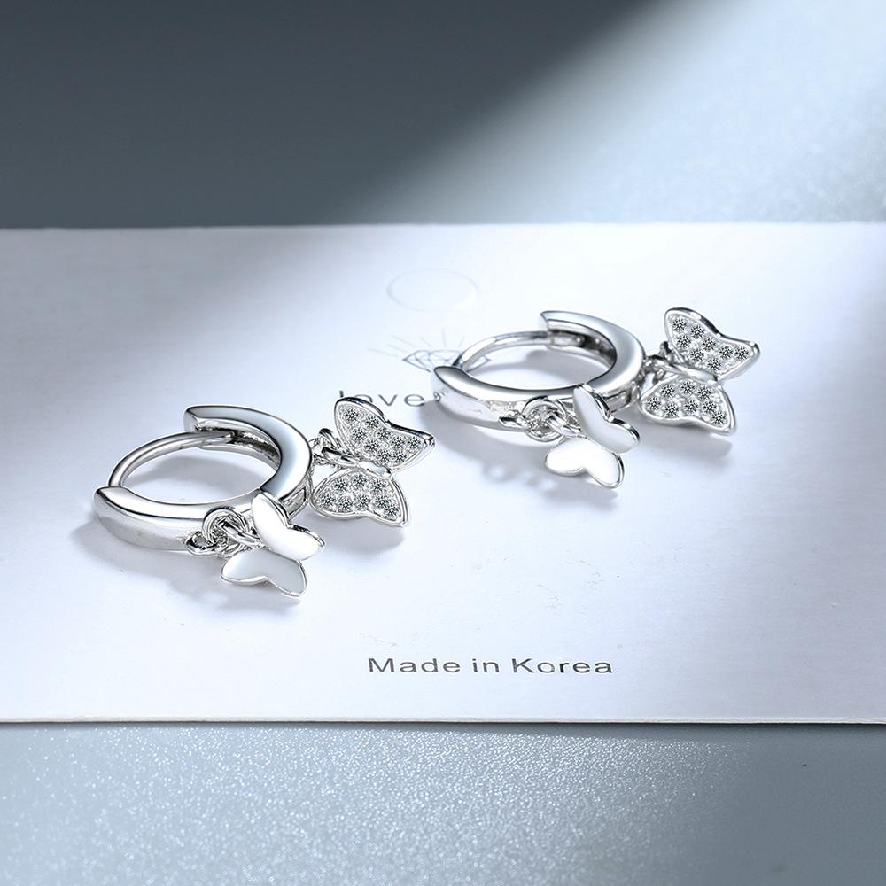Luxury Female Earrings Genuine  Sterling Silver Double Butterfly Shine Zircon Earrings for Women Wedding Elegant