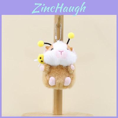 Huggable Brown And White Hamster Plush Pendant Cozy Stuffed Animal Keyring