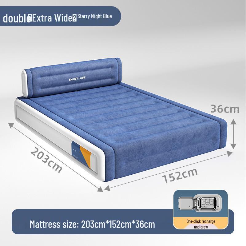 Double-Height Flocked Inflatable Bed - Foldable Single Mattress with Automatic Inflation