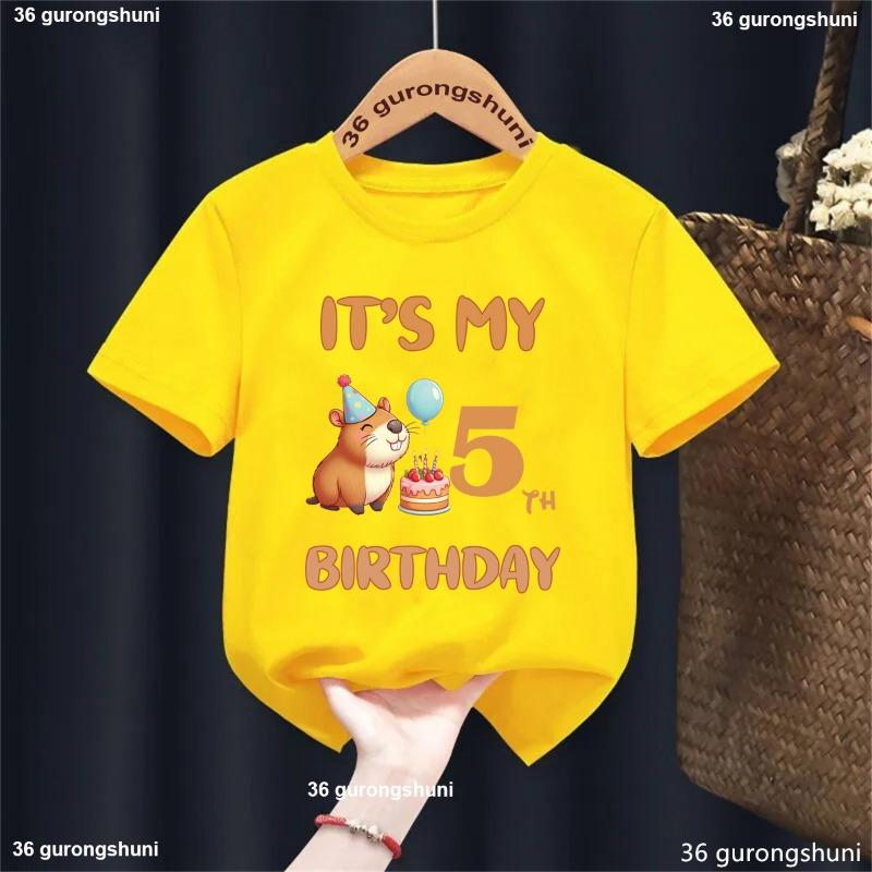 It'S My 4th/5th Birthday Capybara Balloon Printed Tshirt Girls/Boys Celebrate Birthday Gift Kids Clothes Kawaii Solid T-Shirt