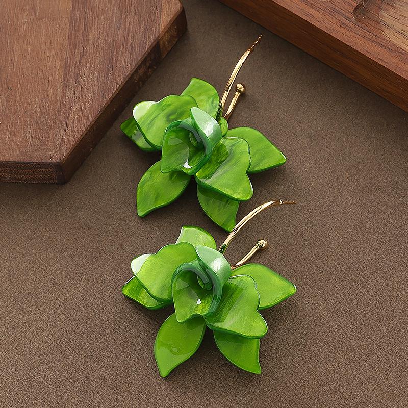 3D Resin Flower Earrings Fashion Exaggerated Pastoral Style Plate Ear Jewelry Unique Design Earrings for Women