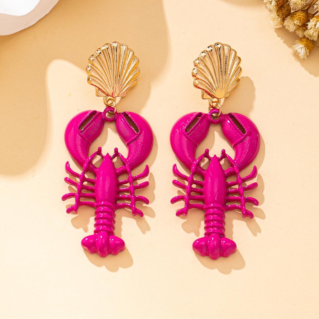 Women's Earrings, Creative and Exaggerated Red Lobster Shell Earrings, Suitable for Parties, Vacations, or As a Gift