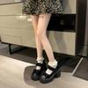 Moda Nowe Damskie Wysokie Obcasy Okrągły Nosek Grube Obcasy Wygodne Damskie Buty Mary Jane Retro Mokasyny