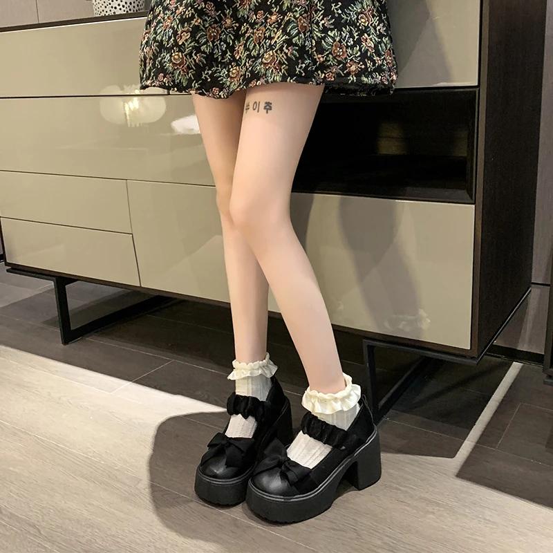 Moda Nowe Damskie Wysokie Obcasy Okrągły Nosek Grube Obcasy Wygodne Damskie Buty Mary Jane Retro Mokasyny