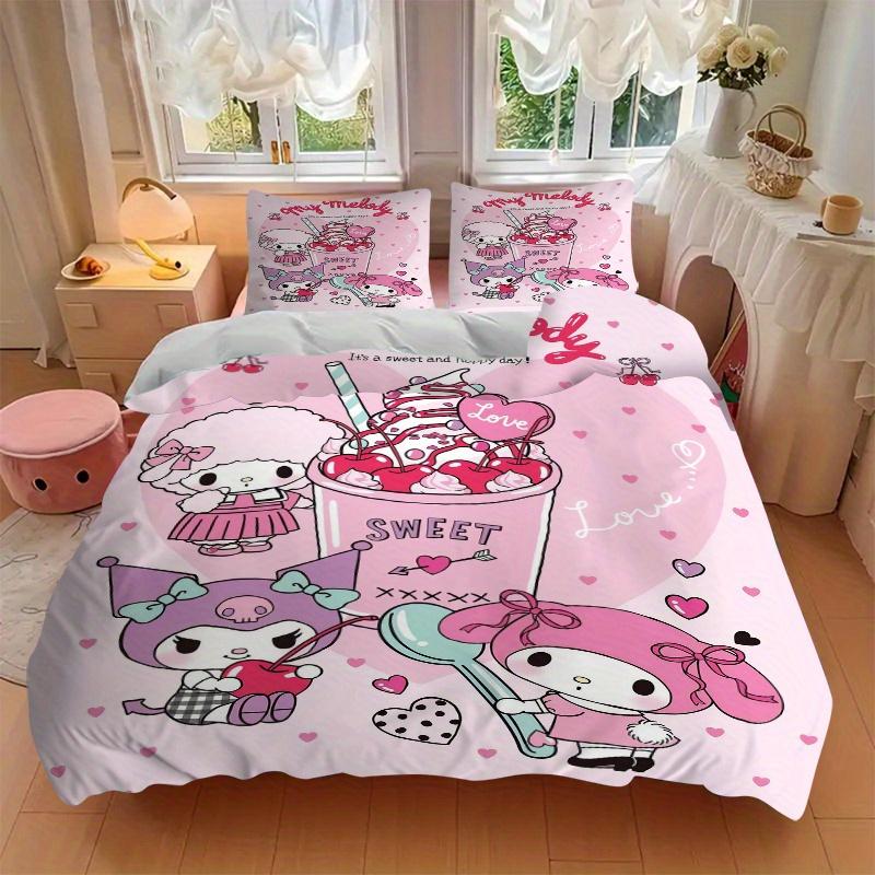 3pcs Love Sweet My Melody Bedding Set - Includes Quilt Cover and Pillowcases, Suitable for All Seasons, Machine Washable - Ideal Gift for Fa