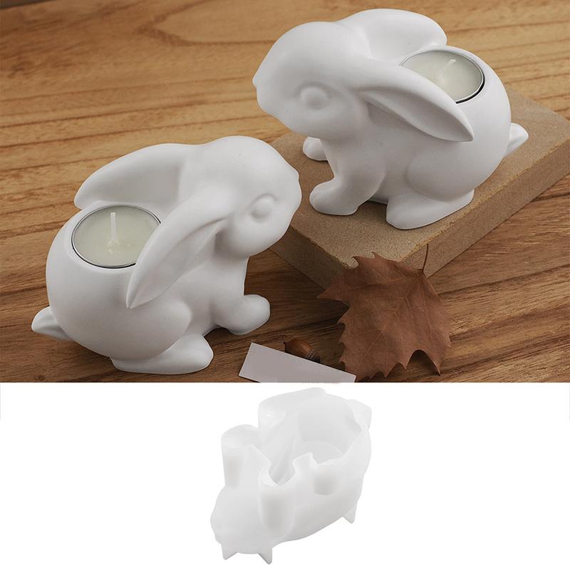 Samodzielny Uchwyt na Świecę Zajączek Wielkanocny Silikonowa Forma 3D Króliczek Uchwyt na Lampkę Herbacianą Gipsowa Forma Żywica Glinka Formy Świeczników Wystrój Domu