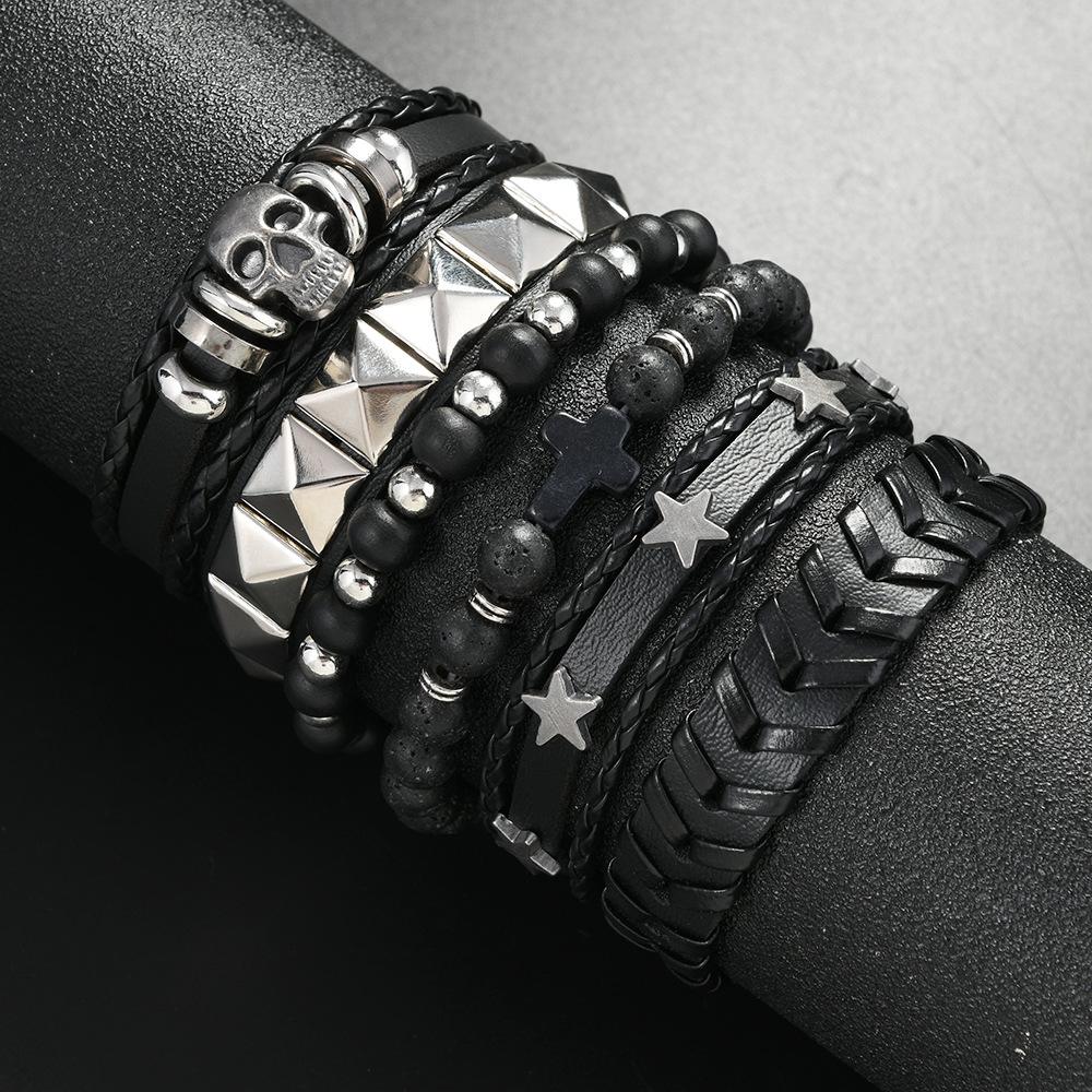 Vintage Gothic Stil Lederarmbänder Für Männer Mode Punk Cosplay Kreuz Stern Geflochtene Seilkette Lederarmbänder Geschenke