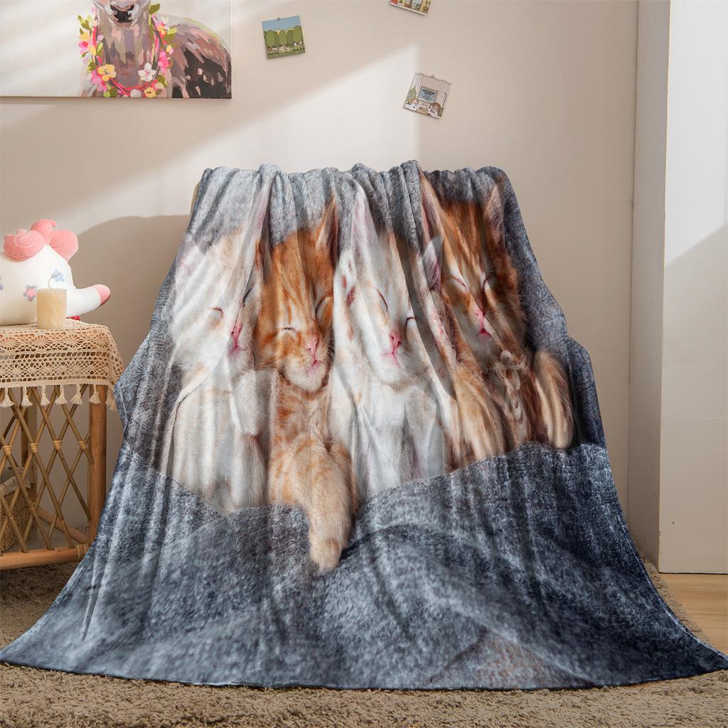 1PC Healing Cat Cuddling Print Fleece Throw Blanket for Adult Quality Super Soft Warm Universal Blanket for Travel Office Home