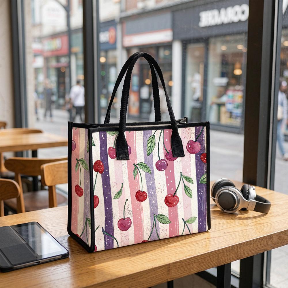 Cherry Print Tote Bag for Women Casual Daily Handbag Large Capacity Reusable Fashion Shopping Shoulder Bag