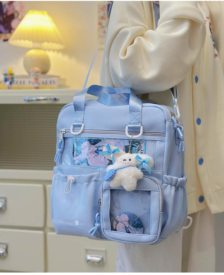 

Hand carrying tutoring bag Cartoon cloth bag Middle school student schoolbag One shoulder messenger bag High school large capacity Multi-purpose single bag синий