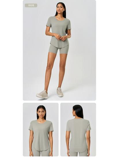 Women's Spring-Summer Yoga Short Sleeve T-shirt - Casual, Breathable, Loose-Fit for Running and Fitness