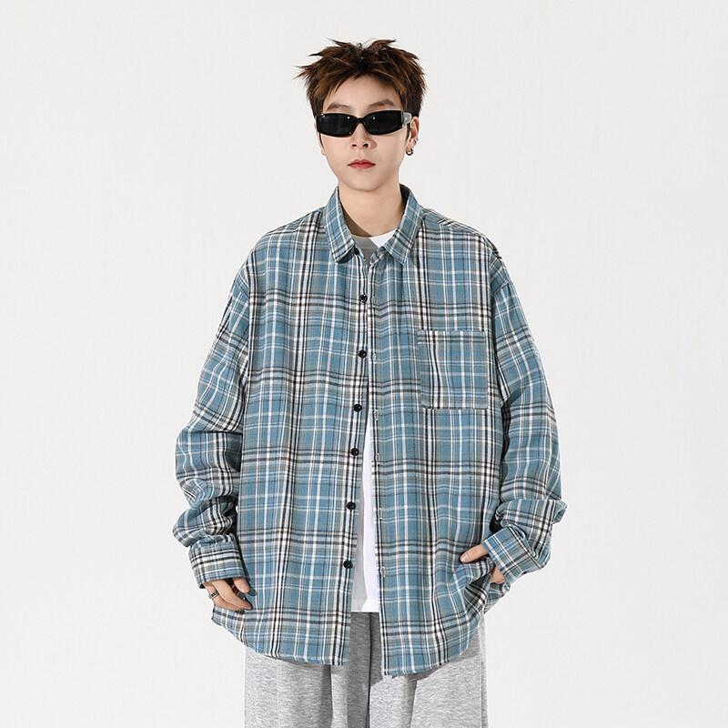 Korean Version of Fashionable Retro Plaid Shirt Boys Spring and Autumn Casual Shirt Jacket
