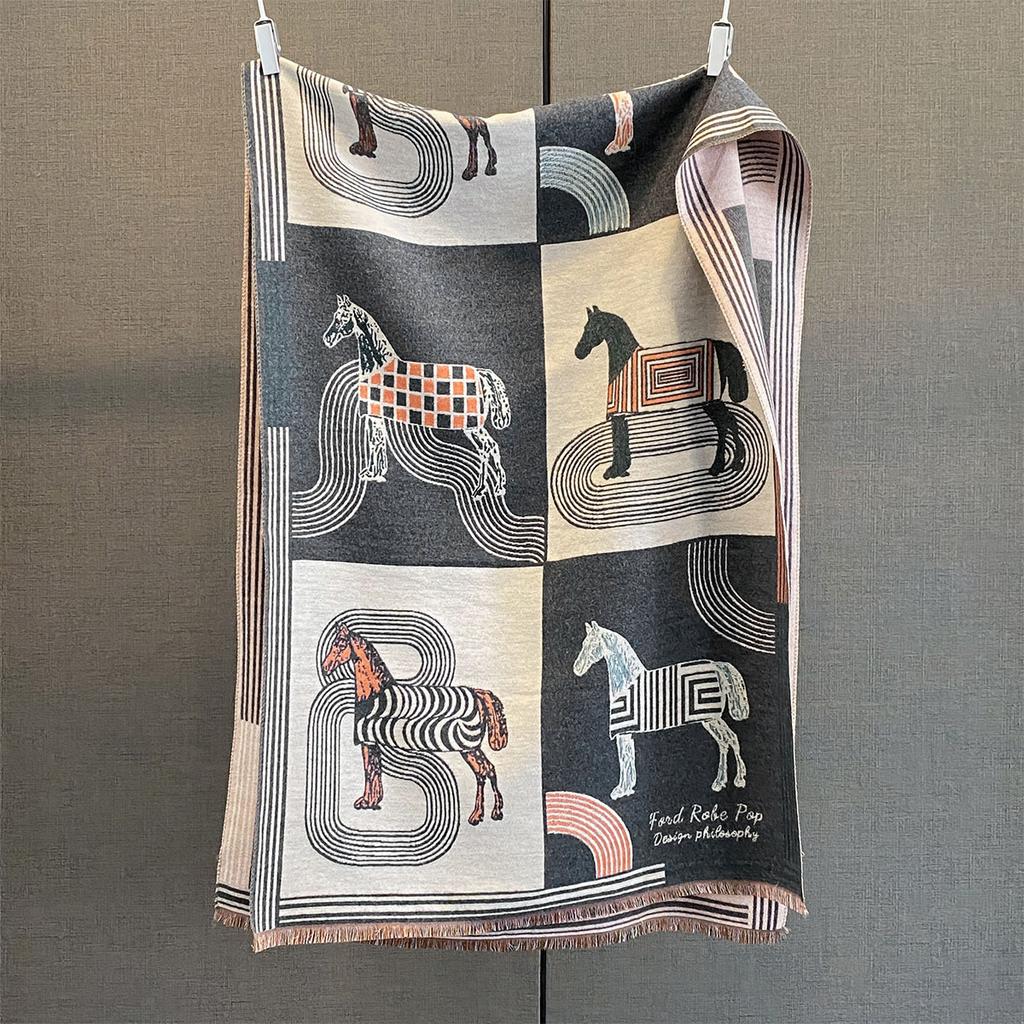 Women Soft Winter Cashmere Jacquard Scarf Fashion Horse Head Warm Shawl And Wrap Bandana Pashmina Female Scarves